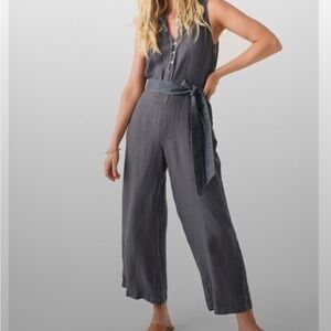 Faherty Hermosa Linen Jumpsuit Washed Black Sleeveless Tie Waist Wide Leg NWT